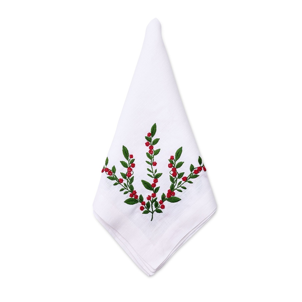 White Hanging Flowers Embroidered Napkin