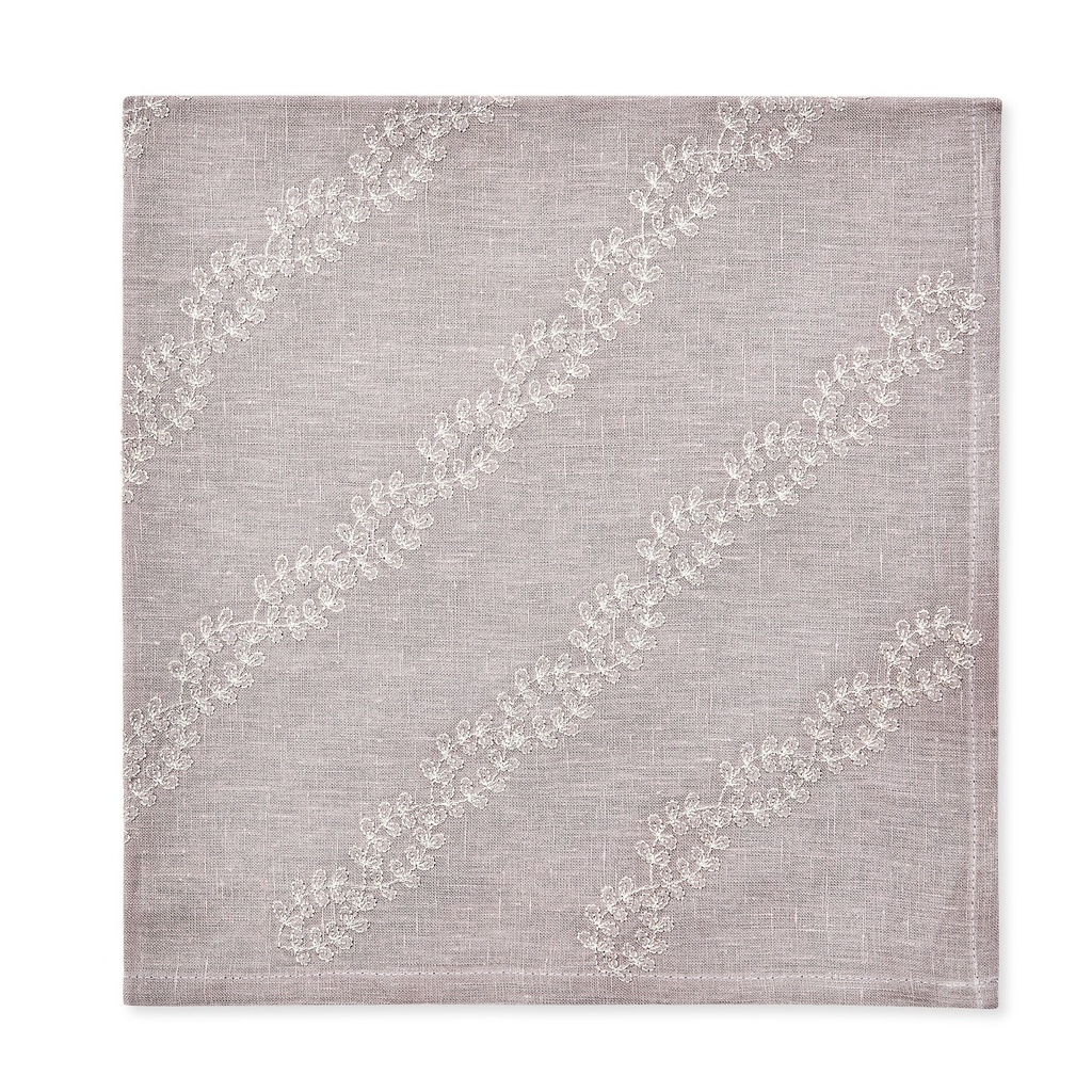 Grey Metallic Vines Embroidered Napkin