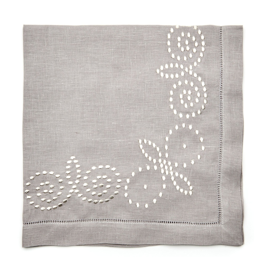 Grey Metallic Henna Embroidered Napkin