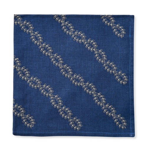 [59-7222NGOLD] Navy Metallic Vines Embroidered Napkin