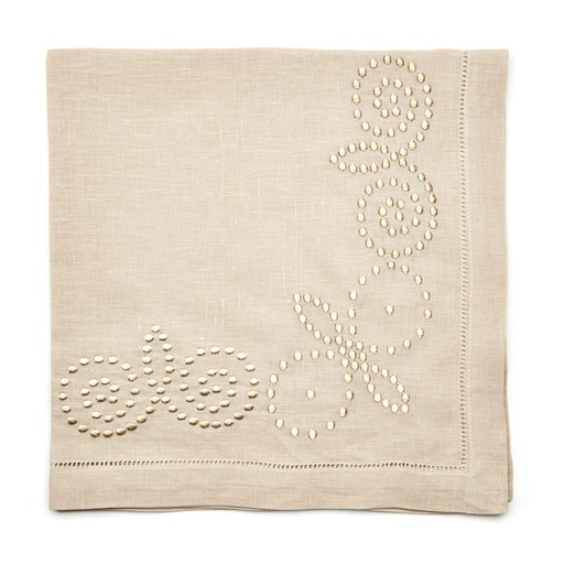 [59-7822TGOLD] Taupe Metallic Henna Embroidered Napkin