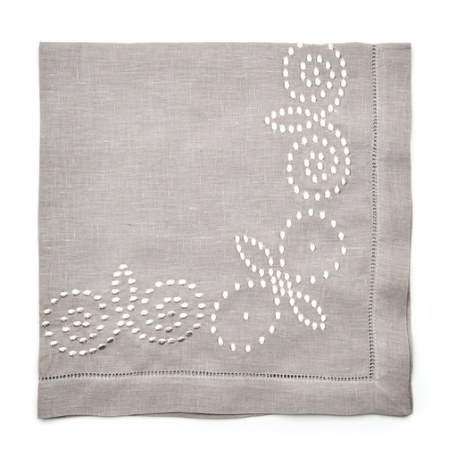 [59-7822GSILV] Grey Metallic Henna Embroidered Napkin